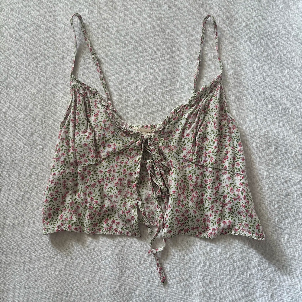 LA Hearts floral tie front crop tank top